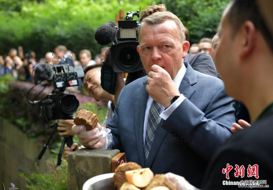 丹麦首相拉斯穆森―行抵达成都 体验喂熊猫